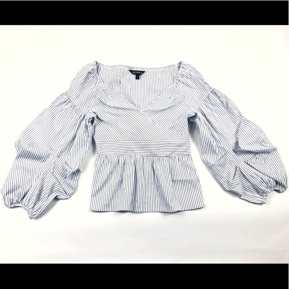 Express Striped Blouse V neck Women's Size XS White Ties on back - Picture 2 of 14